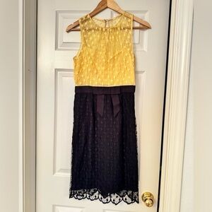 Milly Yellow And Black Lace Sheath Dress Bow Waist